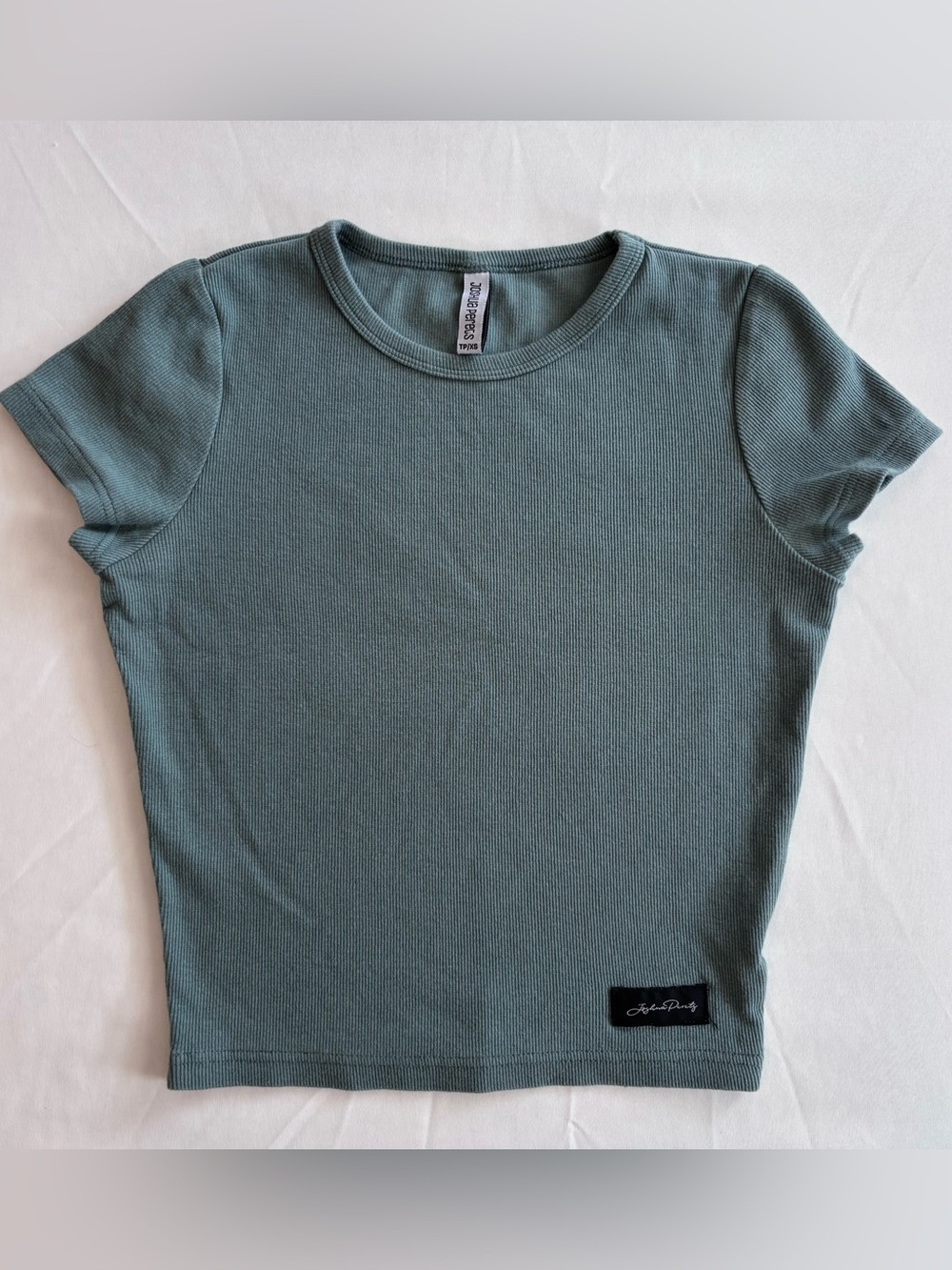 Joshua Perets | Ribbed Crewneck Tee in Sage Green | Size: XS